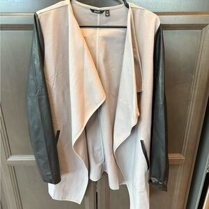 Cream and Black Leather Jacket Minimalist Design